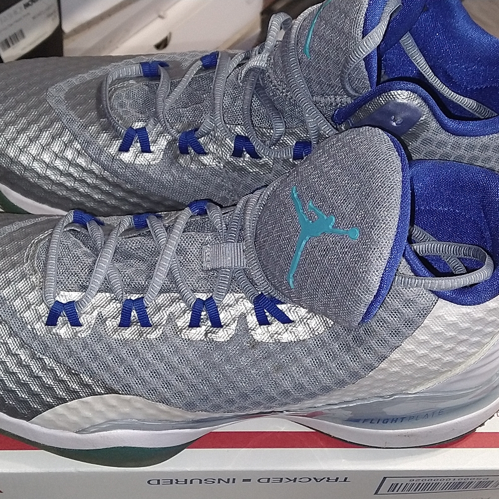 Jordan Athletic Shoes in Gray and Blue with Teal Accents